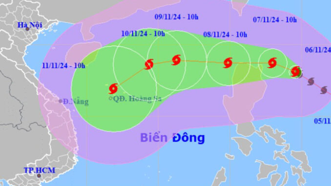 Bão Yinxing rất mạnh, giật cấp 16 đang di chuyển vào Biển Đông