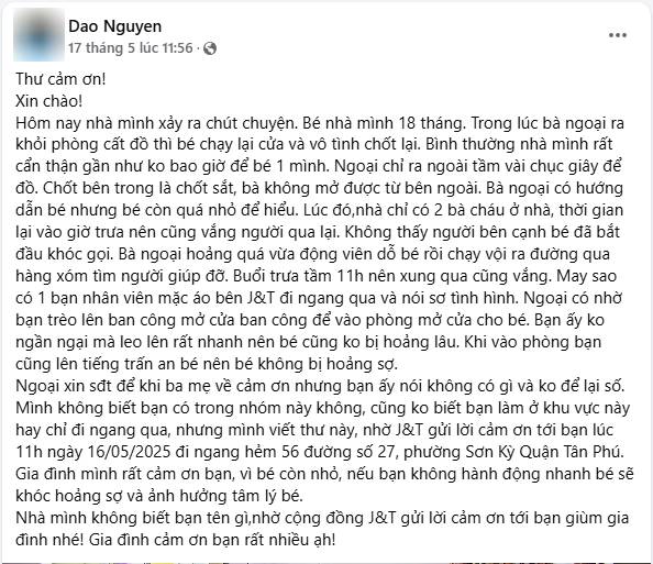 Gặp gỡ nam shipper leo ban công giải cứu bé trai 18 tháng tuổi ở TP.HCM: "Nghe bé khóc mà mình xót, vì mình cũng có con nhỏ"- Ảnh 1.