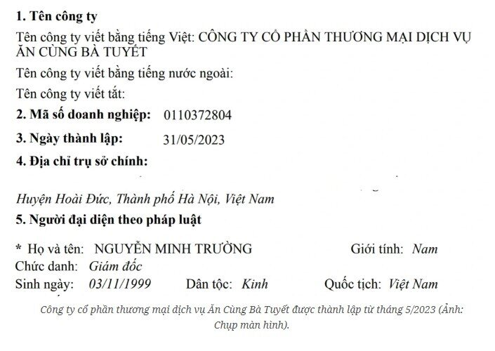 1-1750641126-width705height500 Công ty Ăn Cùng Bà Tuyết thông báo giải thể - 24HMoney