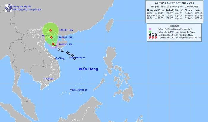 Đường đi của áp thấp nhiệt đới. Nguồn: TTKTTVQG.